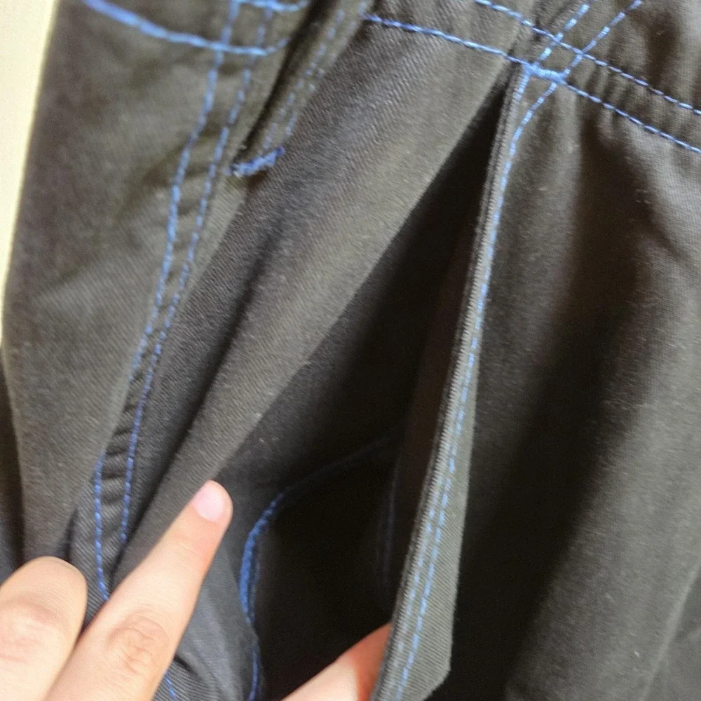 True Religion Mens‎ Cargo Pants Jet Black Pacific Blue Contrast Stitch 108335 36